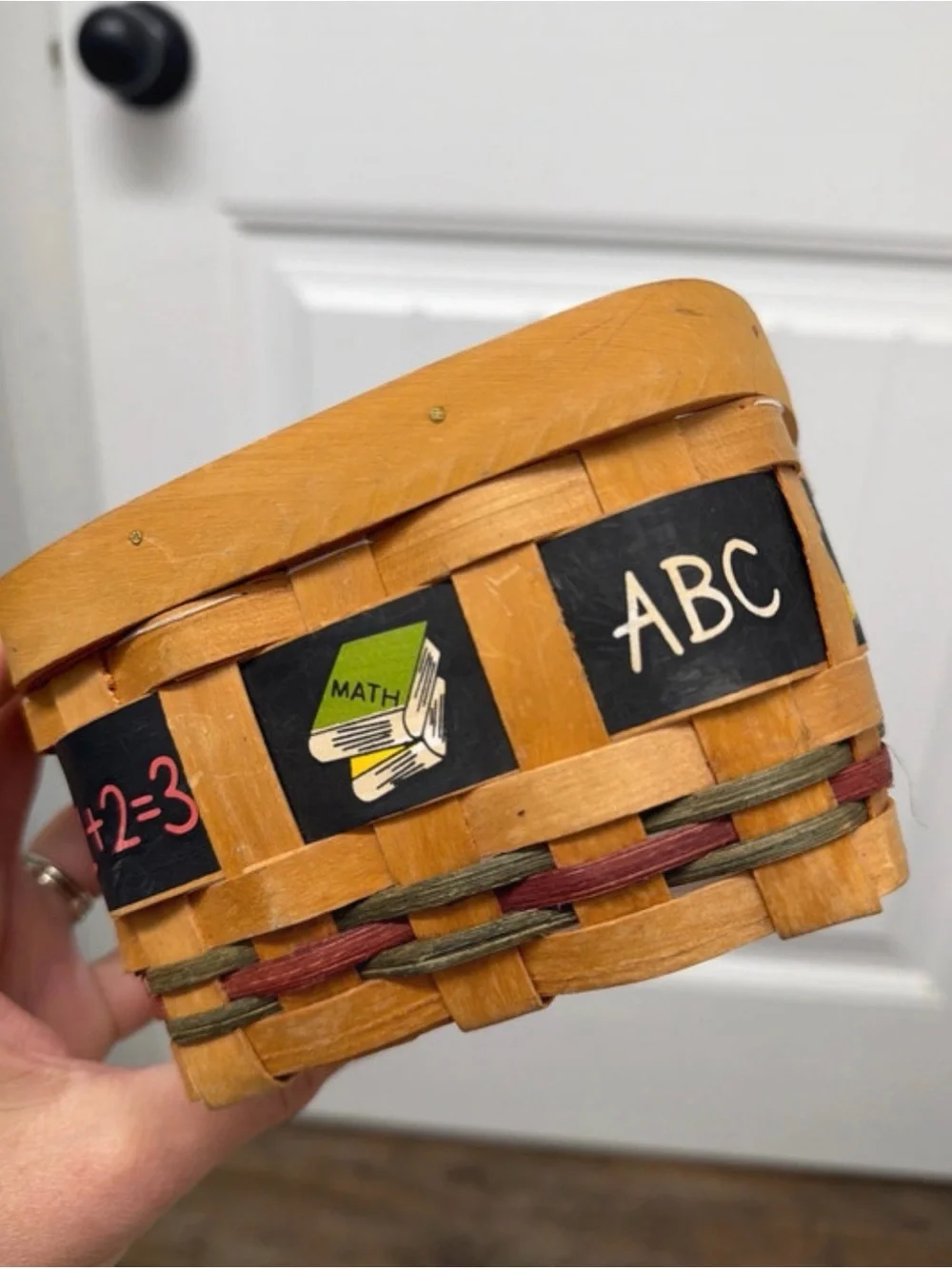 Handwoven Natural Wood teacher school Basket - Tan 5x4